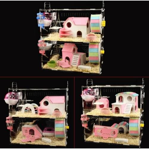 Hamster Cage Acrylic Transparent Villa Golden Bear Double Oversized Castle Package Toys Rodent Cage Climbing Pet Terrarium