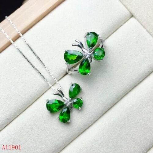 KJJEAXCMY boutique jewelry 925 Silver-inlaid Natural Diopside Mini-pendant Necklace Ring Support Detection new
