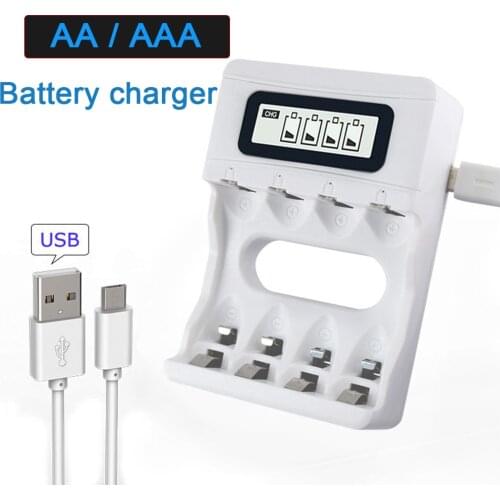 PALO AA AAA rechargeable battery charger 4 slot LCD smart usb charger for 1.2V AA AAA nimh nicd pre-charge batteria