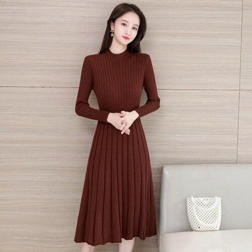 2021 Autumn Winter Fashion Knitted Sweater Dress Women Korean Long Sleeve Elegant Tight Office Ladies Solid Long Dresses H1111
