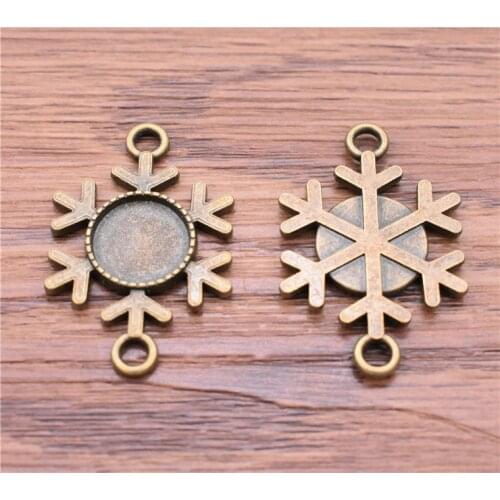 10pcs 12mm Inner Size Antique Bronze Plated Simple Snow Style Cabochon Base Cameo Setting Charms Pendant connector-B3-13