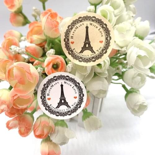 100pcs/lot Vintage Handmade with Love Eiffel Tower Paper Stickers Scrapbooking Noel Papelaria for Holiday Decoration Stickers
