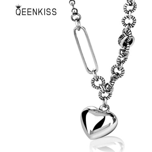 QUEENKISS NC692 2021 Fine Jewelry Wholesale Fashion Lady Girl Birthday Wedding Simplicity Love 925 Silver Pendant Necklace