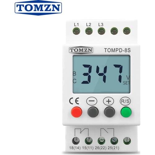 3 Phase Din rail Voltage Monitoring Sequence Protection Relay adjustable Under Over Voltage Protector