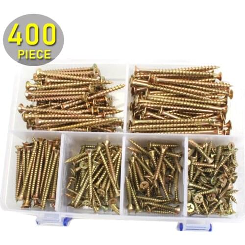 400pcs M4 Flat Head Exterior Wood Screws Assortment Kit 20-70mm Length