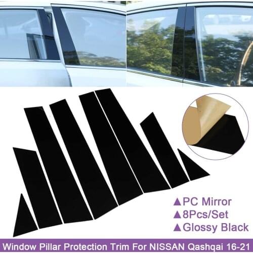 8PCS Car Black Mirror Effect Car Window Pillar Trim Cover For NISSAN Qashqai 2016 2017 2018 2019 2020 2021