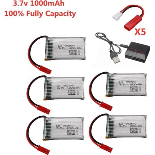 3.7V 1000mAh Lipo Battery + Charger for X400 X500 X800 HD1315 HJ818 HJ819 X25 RC Quadcopter Drone Spare Part vs 800mah JST Plug