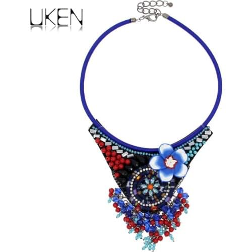 UKEN Boho Hand Made Accessories Fashion Statement Collares Jewelry Rope Chain Multicolor Candy Beads Flower Chokers Necklaces