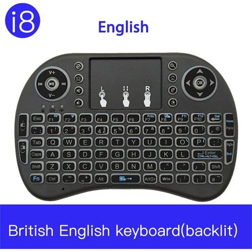 British English 2.4GHz Wireless Keyboard Air Mouse with Touchpad DPI Adjustable Functions For Android TV Black