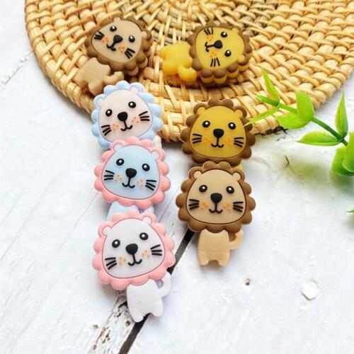 10pcs Silicone Beads Animal Lion Raccoon Food Grade Baby Silicone Teething Toy BPA-Free DIY Pacifier Chain Accessories