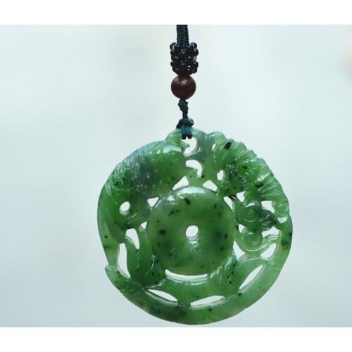 Wholesale100% Natural Green HETIAN Nephrite Carved Chinese Fish Pendant Necklace Lovers Jades Jewelry free rope chain