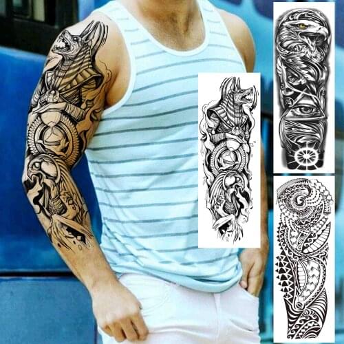 Black Wolf Eagle Temporary Tattoo Sleeve For Men Women Adult Evil Eyes Maori Totem Tattoo Full Arm Fake Sticker Washable Tatoos