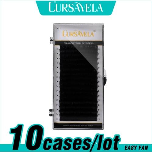 Cursavela Eyelash Extension 10 Case/lot Easy Fan Lash Extension Premade Fake Lashes Natural Camellia Ellipse Eyelashes Wholesale