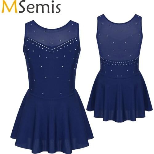 Kids Teen Girls Dancewear Sparkly Figure Skating Dress Ice Skating Ballet Gymnastics Leotard Girls Contemporary Costumes Dresses