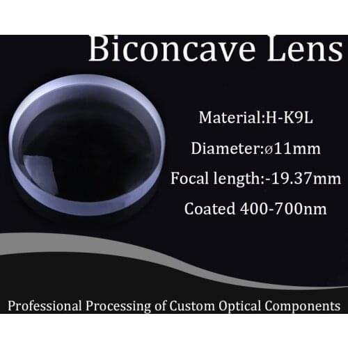Double Concave Lens H-K9L Biconcave Lenses 11mm Diameter , -19.37mm Focal Length Optical Glass BK7 Lenses Coated 400-700nm