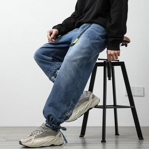 Mens Jeans Fashion Loose Straight New Casual Wide Leg Pants Patchwork Mans Streetwear Korean Hip Hop Trousers 2021 New