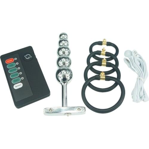 Electric wave Shock Therapy equipment anal plug massager electro cock ring penis extender steel butt plug sex toys