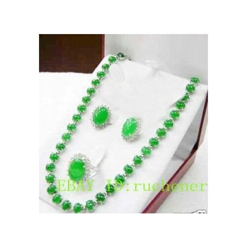 Hot sale@> hot! Noblest green stone Necklace Ring Earring sets Natural jewelry