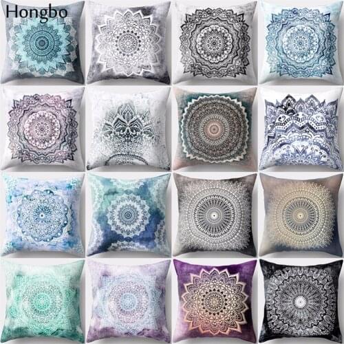 Hongbo 1 Pcs Datura Cushion Cover Mandala Printed Pillow Case Pillowcase Bedroom Sofa Car Seat Chair Decoration