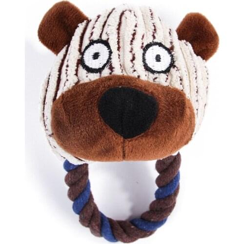 Dog Molar Toy Squeaking Big Pet Toy with Hemp Rope Loop Plush Teddy Bite Interactive Dog Cat Chew Squeaky Puppy Toy Dog Puzzle
