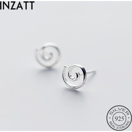 INZATT Punk Minimalist Geometric Spiral Hollow Round Stud Earrings men and women 925 Sterling Silver Fine Jewelry Accessories