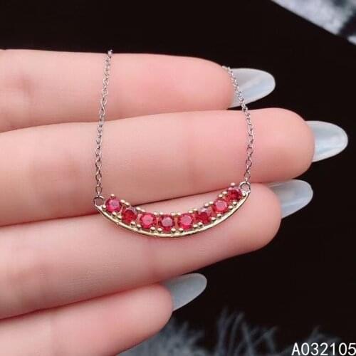 KJJEAXCMY fine jewelry 925 sterling silver inlaid Natural Garnet Womens fresh lovely round gem pendant necklace chain support d