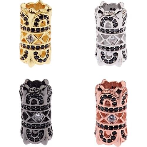 Classic Black CZ Crown Beads Micro Pave Zircon Bead DIY Spacer Beads For Making Mens Bracelets Jewelry Wholesale