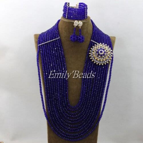 Royal Blue Costume African Beads Jewelry Set Nigerian Wedding Bridal Crystal Necklaces Jewelry Set Free Shipping AMJ561
