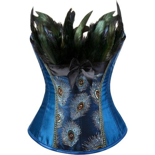 Peacock Embroidery Princess Overbust Corset Gothic feather Clothing Body Shaper Bustier S-6XL
