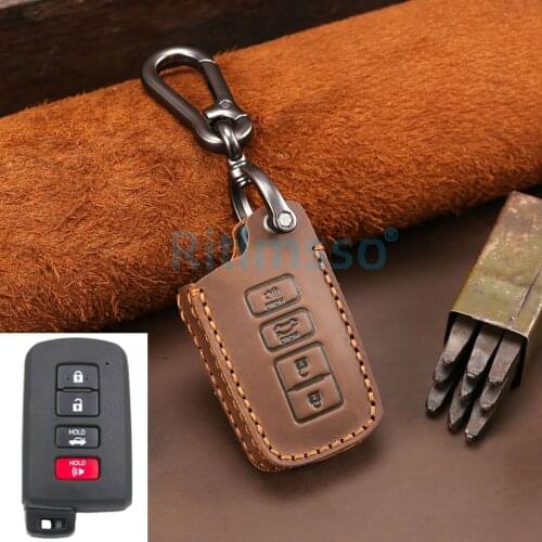 Leather Car Style Car Key Cover for TOYOTA RAV4 Corolla Camry Crown Prado 4 Button Smart Remote Control Key Case Key Accessories