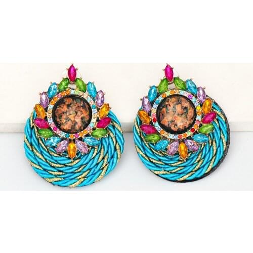 Colorful Crystal Stone Design Ring Earring Woman Wholesale Rainbow Circle Big Earrings For Women 2021 Statement Ear Ring Trend