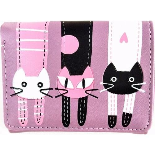 M345 2017 New Women Cute Pu Leather Hasp Cartoon Cat Short Wallet Animal Change Purse Card Holder Girls Handbag