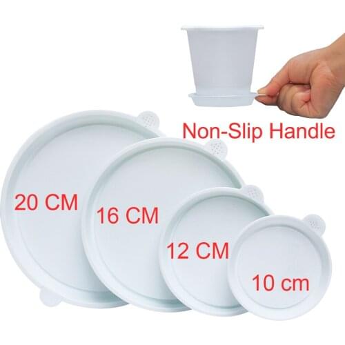 Meshpot 4 Pack ( 10 cm 12 cm 17 cm 18 cm ) Round Plastic Planter Trays Saucer for Flower Pot with Non-Slip Handle