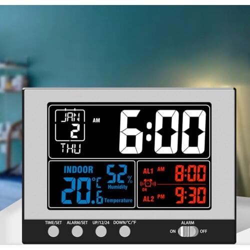 KKmoon Multifunctional Clock Thermo-Hygrometer Thermometer Digital RF Large Color Display with Perpetual Calendar Alarm Snooze