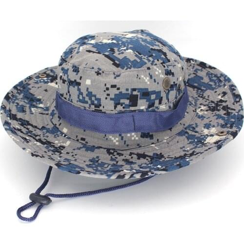 Men Women Sports Boonie Washed Cotton Twill Chin Cord Military Camouflage Hunting Hat Travel Sun Cap Bucket Style Fisherman Hats