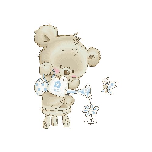 G Counted Cross Stitch Kit Fan blowing a fan Handmade Needlework For Embroidery 14ct Cross Stitch Teddy Bear Watering Flowers