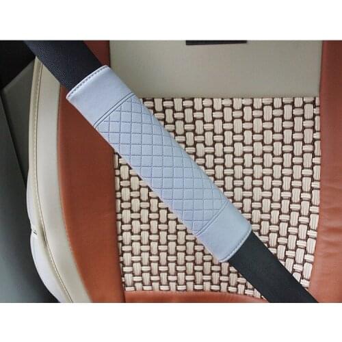 Car Seat Belt Cover Gray Soft Leather Shoulder Pads 2PCS SET