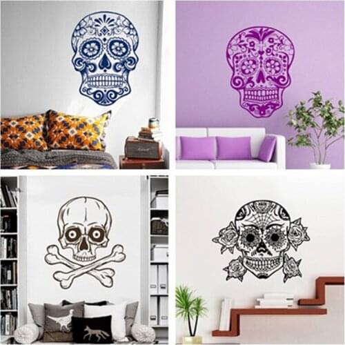Sugar Skull Wall Decal Mexican Sugar Skull dia de los muertos bedroom living room teen boys room wall decal Vinyl Art Mural W-26