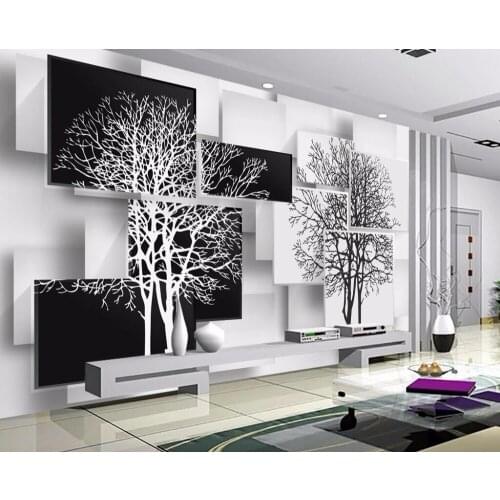 Bacal papel de parede 3d Custom Photo Wallpaper Mural Simple Black and White Geometry Big Tree 3D TV Wall wall papers home decor