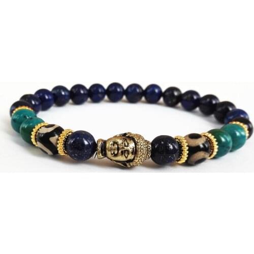 2017 New Mens Beaded Jewelry 8mm Lapis Lazuli Stone Beads Gold-color Dazi Yoga Buddha Bracelets