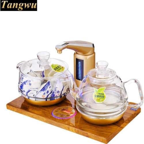 Full intelligent automatic water - electric kettle with a golden pear wood base glass tea stove