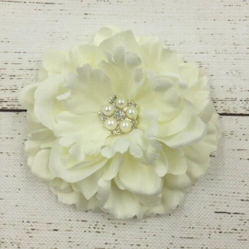 30PCS/LOT Fabric Peony Flower Matching Sparking Rhinestone For Girls Headband DIY Carfts Fabric Flower For Hair Accessories DIY