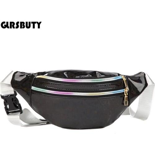 Women Waist Bag Holographic Fanny Pack Female Belt Bag Sliver Chest Bum Pouch with 3-Zipper Pocket Ladies Hologram Waist Pack