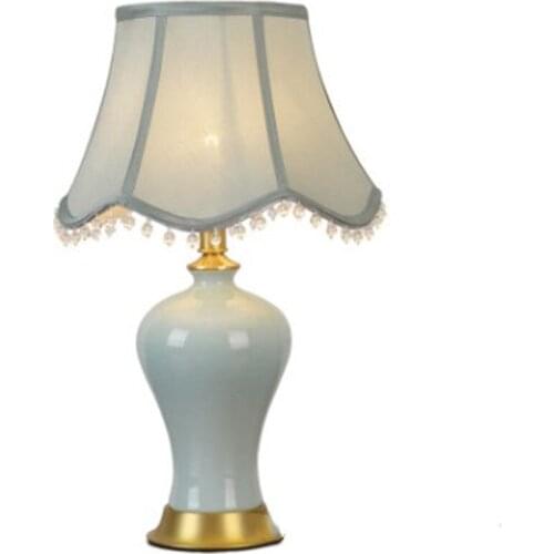 Simple American Style Light Blue Ceramic Table Lamp For BedRoom Bedside Living Room Foyer Study Desk Reading Night Light 190109
