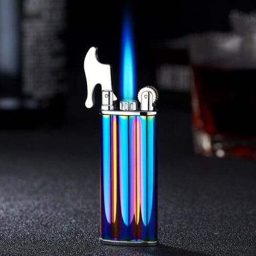 Straight Windproof Blue Flame Butane Cigar Special Cigarette Lighter Gas Metal Cool Grinding Wheel Encendedores Mens Gadgets
