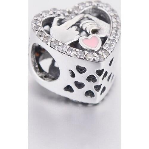 Romantic Genuine 925 Sterling Silver Promise For Love Heart Beads Fit Original Silver Charm Bracelet DIY Jewelry Gift