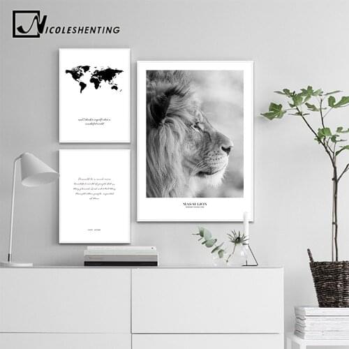 Scandinavian Black White Poster Nordic Canvas Wall Art Print Africa Animal Lion Painting Decorative Picture Home Decoration