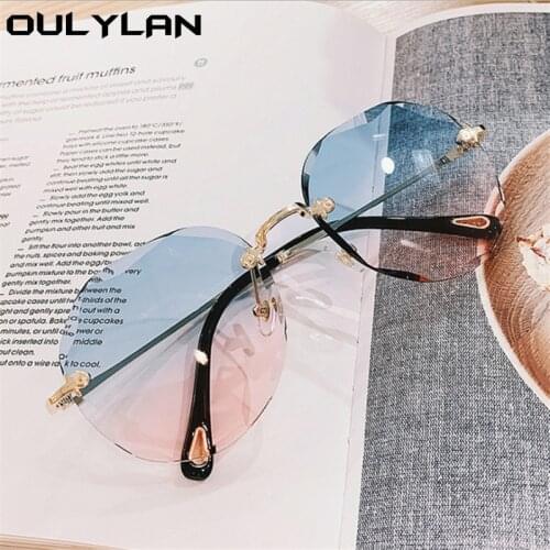 Oulylan Rimless Sunglasses Women Chic Gradient Sun Glasses Shades Ladies Vintage Framless Eyewear UV400