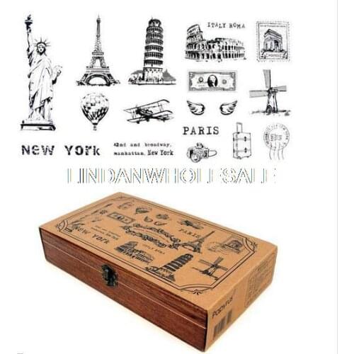 European style landscape Vintage Stamps,Stamp patterns Seal, Hardcover wooden box packed ellos stamps