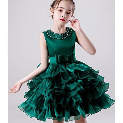 High quality Elegant Tutu Gown Prom Girls Dress Princess sleeveless with Beading kids Bithday Party Floral Dress girls Vestido